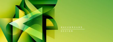 Soyut yeşil tasarım katmanlı geometrik şekiller içerir. Sancaklar, sunumlar ve web siteleri için modern arkaplan uygun. Canlı, dinamik bileşim.