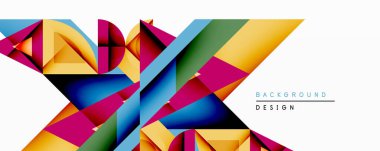 Soyut geometrik şekiller örtüşür, canlı renkli tasarım yaratır. Sarı, mavi, morumsu, yeşil baskın bileşim. Modern estetik, dinamik görsel etki.