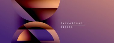 Soyut şekiller örtüşür, dinamik değişim etkisi yaratır. Mor, turuncu renkler tasarımda baskın. Mevcut en küçük metin.