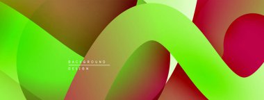 Soyut sıvı şekilleri, canlı gradyanlar. Yeşil, kırmızı renkler kompozisyona hakim. Arka planlar için modern tasarım ögesi.