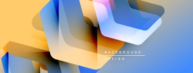 Soyut geometrik şekiller örtüşüyor, canlı renk eğimleri yaratıyor. Sarılar, maviler, morlar düzgün bir şekilde harmanlanır. Modern tasarım ögesi.