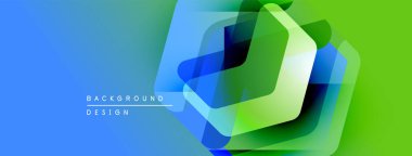 Soyut geometrik şekiller çakışıyor. Mavi, yeşile dönüşüyor. Modern tasarım elementleri canlı görsel efektler yaratır. Minimalist kompozisyon.