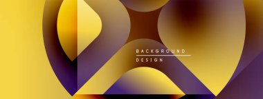 Soyut geometrik şekiller örtüşür, parlak sarı ve mor renkler yaratır. Modern tasarım elementleri dinamik görsel deneyim önerir.