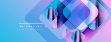Soyut geometrik şekiller örtüşür, parlak mavi ve mor renkler yaratır. Modern tasarım elementleri teknoloji ve yenilik öneriyor.