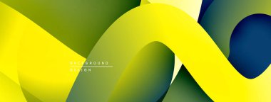 Soyut tasarım dalgalı kıvrımlar, canlı yeşil, sarı renkler içerir. Modern estetik, dinamik bileşim, pürüzsüz eğimler sunar.