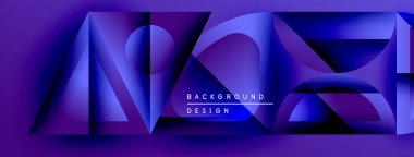 Soyut mor tasarım katmanlı geometrik şekiller içerir. Cesur tipografi arka plan ve tasarım okur. Koyu arkaplan canlı renk şemasını güçlendirir.