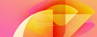 Soyut geometrik şekiller canlı turuncu, sarı ve pembe renkleri harmanlarlar. Modern tasarım dinamik görsel etki yaratır. Arkaplan özellikleri katmanlı gradyanlar.
