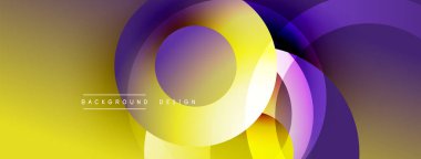 Soyut sarı mor eğimli daireler kesişiyor. Modern tasarım elementleri dinamik görsel efekt yaratır. Arkaplan özellikleri metin etiketleri.