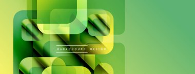 Soyut yeşil eğimler katmanlı kareler, dikdörtgenler oluşturur. Modern tasarım elementleri dinamik görsel doku oluşturur. Minimalist stil.