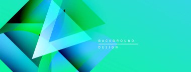 Soyut geometrik şekiller örtüşür, canlı turkuaz, mavi ve yeşil renkler yaratır. Modern tasarım enerji, hareket, yenilik öneriyor.