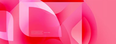 Soyut pembe dizayn özellikleri üst üste binen yarı saydam şekiller. Gradyan renkler dinamik görsel efekt yaratır. Minimalist tarz, modern estetik.