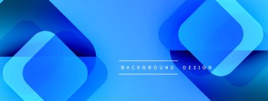 Soyut mavi geometrik şekiller kesişir. Gradyan gölgeler modern, dinamik arka plan tasarımı yaratır. Düz geçişler, temiz estetik..