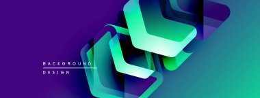 Soyut geometrik şekiller örtüşüyor, canlı mor ve yeşil renkler yaratıyor. Modern tasarım elementleri dinamik hareket, görsel derinlik.