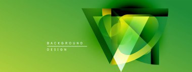 Soyut geometrik tasarım. Canlı yeşil renkler baskın, katmanlı şekiller oluşturuyor. Modern estetik, arka planlar ve sunumlar için uygun..
