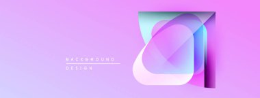 Soyut tasarım katmanlı şeffaf şekiller. Mordan pembeye geçişler. Modern estetik, temiz çizgiler, basit kompozisyon.