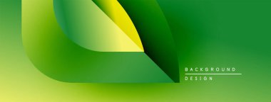 Soyut yeşil arkaplan. Üst üste binen şekiller yaprak illüzyonu yaratır. Renkler büyümeyi, doğayı, tazeliği gösteriyor. Minimalist tasarım.