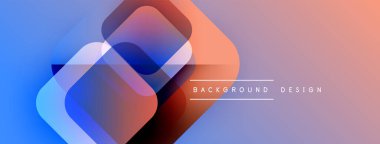 Soyut geometrik şekiller çakışıyor. Renkler maviyle turuncuya karışıyor. Modern tasarım elementleri dinamik görsel efekt yaratır.