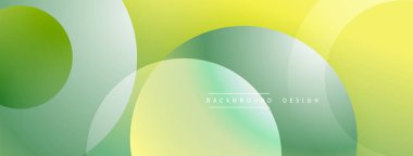 Soyut arkaplan özellikleri üst üste binen daireler, gradyanlar. Yumuşak sarı, yeşil renkler modern görsel efekt yaratır. Minimalist tasarım.