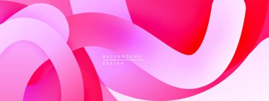 Soyut pembe, mor renkler örtüşüyor. Düz eğriler, dinamik görsel akış yaratır. Arka planlar için modern tasarım ögesi.