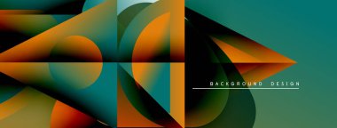 Soyut geometrik şekiller, canlı renkler, akan çizgiler modern tasarım yaratır. Teal, turuncu, yeşil baskın bileşim. Mevcut en küçük metin.