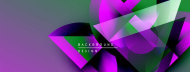Soyut geometrik şekiller örtüşüyor, canlı mor ve yeşil renkler yaratıyor. Modern tasarım elementleri dinamik görsel deneyim önerir.