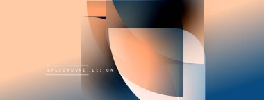 Soyut geometrik şekiller şeftaliyi, mavi renkleri harmanlıyor. Modern tasarım akıcılığı, minimalizmi ve karmaşıklığı çağrıştırıyor. İnce gradyanlar derinlik yaratır.