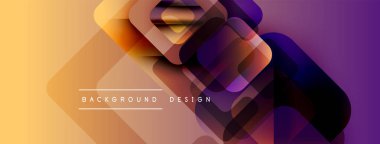 Soyut geometrik şekiller canlı renkleri harmanlarlar. Gradyan geçişler modern görsel efektler yaratır. Arkaplan tasarımı özellikleri üst üste binen kareler, dikdörtgenler.