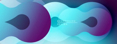 Soyut sıvı şekilleri örtüşür, parlak mavi ve mor renkler yaratır. Arkaplan ve sunumlar için modern tasarım ögesi.