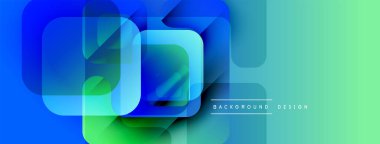 Soyut geometrik şekiller çakışıyor. Mavi renkten yeşil renge geçiş modern görsel efekt yaratır. Pankartlar ve web siteleri için uygun minimalist tasarım.