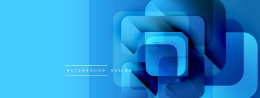 Soyut mavi geometrik şekiller modern tasarımı oluşturur. Gradyan gölgeler derinlik, doku ve görsel ilgi sağlar. Minimalist stil.