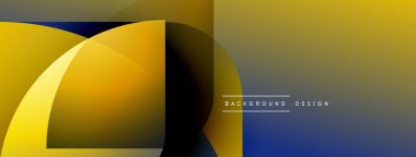 Soyut geometrik tasarım. Sarı, mavi gradyanlar dinamik bileşim oluşturur. Modern estetik, arka planlar ve sunumlar için uygun..