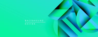 Soyut geometrik tasarım. Canlı turkuaz eğimleri katmanlı şekiller yaratır. Dijital projeler için modern arkaplan.