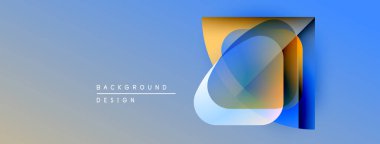 Soyut tasarım katmanlı şekiller, gradyan renkler. Mavi, turuncu renkler kompozisyona hakim. Modern estetik, temiz çizgiler sunar.