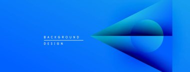 Parlak mavi eğimli arka plan. Soyut şekiller örtüşür, dinamik görsel etki yaratır. Metin elemanları mevcut olan minimalist tasarım.