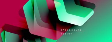 Soyut geometrik şekiller örtüşüyor, canlı renk eğimleri yaratıyor. Modern tasarım pürüzsüz geçişler, dinamik bileşimler içerir.