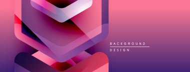 Soyut geometrik şekiller örtüşüyor, canlı pembe ve mor renkler yaratıyor. Metin sağ taraftaki arkaplan tasarımını okur.