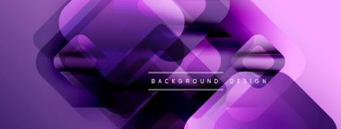 Soyut mor arkaplan. Üst üste binen kareler dinamik görsel akış yaratır. Modern tasarım elementleri teknoloji ve yenilik öneriyor.