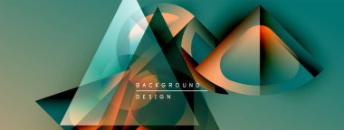 Soyut geometrik şekiller örtüşür, dinamik bileşim yaratır. Teal, turuncu, siyah renkler tasarımda baskın. Modern estetik.