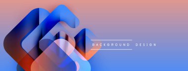 Soyut geometrik şekiller örtüşür, dinamik görsel efekt yaratır. Renkler maviden pembeye karışıyor. Modern tasarım ögesi.