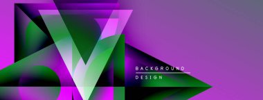 Soyut geometrik tasarım. Mor, yeşil renkler dinamik görsel efekt yaratır. Modern tarz, arka planlar ve sunumlar için uygun.