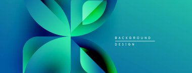 Soyut çiçek tasarımı. Mavi, yeşil gradyanlar dinamik taç yaprağı şekilleri oluşturur. Sunumlar ve grafikler için modern arkaplan.