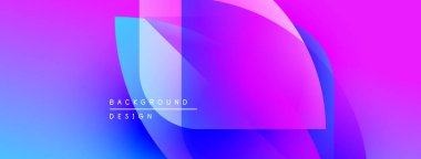 Soyut, enerjik bir arkaplan. Üst üste binen şekiller dinamik görsel efekt yaratır. Mavi, pembe, mor renkler kompozisyona hakim. Modern tasarım ögesi.