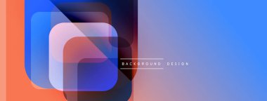 Soyut geometrik şekiller çakışıyor. Mavi, turuncu renkler tasarımda baskın. Modern estetik, temiz çizgiler basit arkaplan sunar.