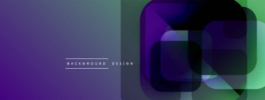 Soyut geometrik tasarım. Üst üste binen kareler katmanlı etki yaratır. Renkler mordan yeşile dönüşüyor. Modern arkaplan dokusu.