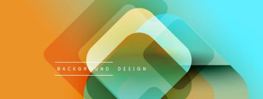 Soyut geometrik şekiller örtüşüyor, canlı renk eğimleri yaratıyor. Turuncu, sarı, yeşil renkler tasarımda baskın. Modern, temiz estetik.