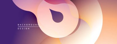 Soyut sıvı şekilleri örtüşür ve yumuşak eğimler yaratır. Mor, pembe, turuncu renkler kusursuz bir şekilde harmanlanır. Modern tasarım ögesi.
