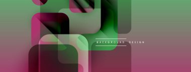 Soyut geometrik şekiller örtüşüyor, dinamik renk eğimleri yaratıyor. Modern tasarım öğeleri akıcılığı ve yeniliği önerir. Arkaplanda yumuşak pembe, yeşil renkler var.