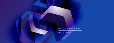 Soyut mavi tasarım katmanlı geometrik şekiller içerir. Renkler derinlik yaratır, modern estetik. Metin arkaplan tasarımı okur.