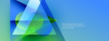 Soyut geometrik şekiller örtüşür, parlak mavi, yeşil eğimler yaratır. Arkaplan ve sunumlar için modern tasarım ögesi.
