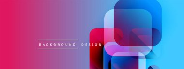 Canlı gradyan arkaplan özellikleri örtüşen kareler. Pembe, mor, mavi renkler modern görsel efektler yaratır. Metin arkaplan tasarımı okur.